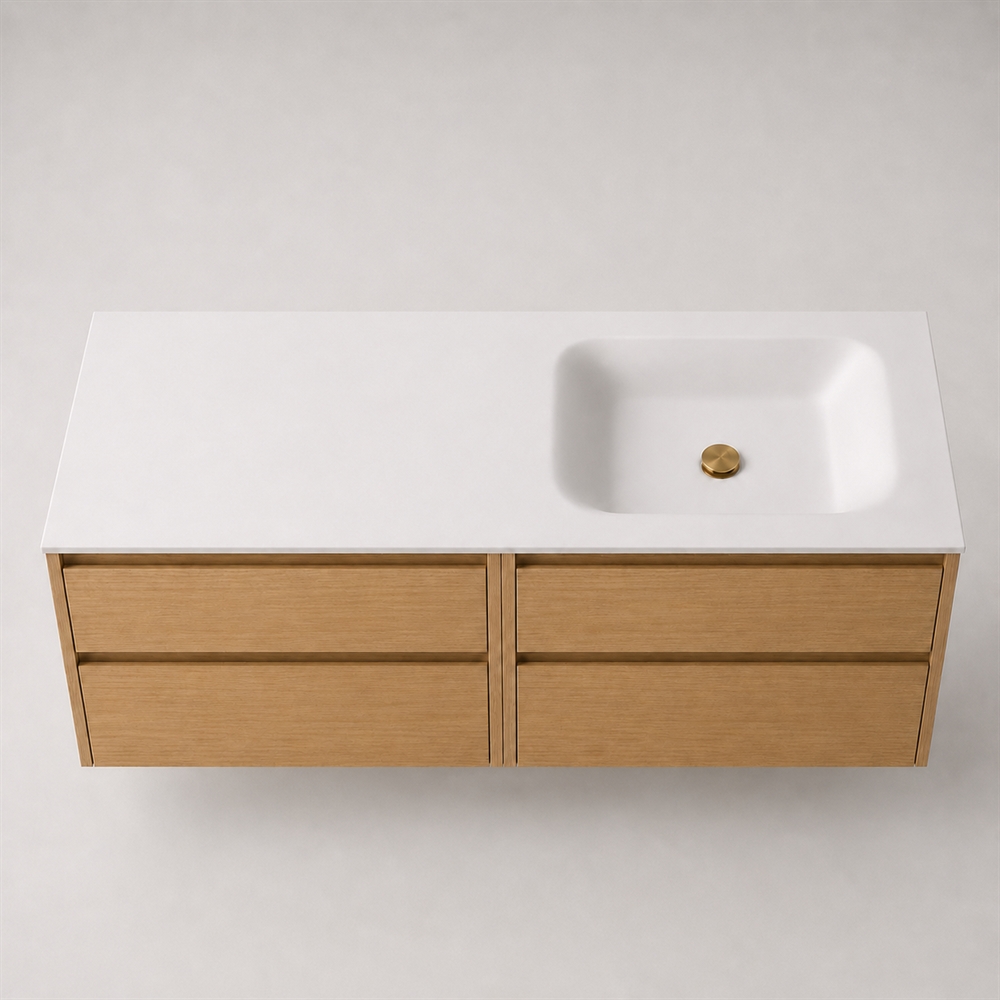 Corian Waschtischplatte 162 cm inkl. Lux-Becken, rechts, Glacier White