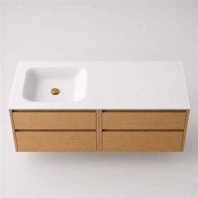 Corian Waschtischplatte 162 cm inkl. Lux-Becken, links, Glacier White